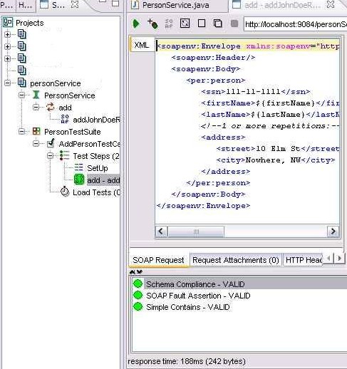 Later, you can create a repeatable test suite with parametirized data using SoapUI properties and assertions: